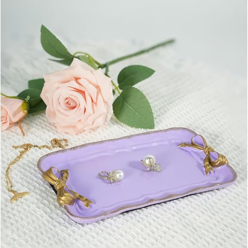 Warmtree Bow Jewelry Tray, Coquette Trinket Dish, Vanity Decor - color: Purple