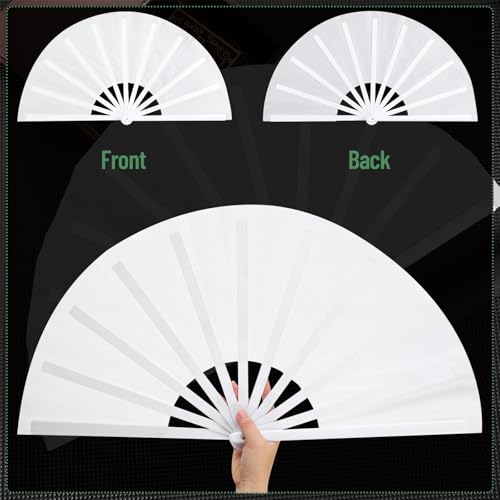 Maitys 2 Packs Large Folding Hand Fans, 13'', White and Green - color: White and Green