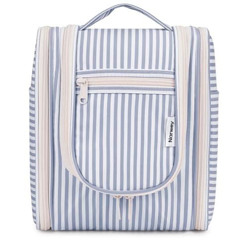 Narwey Hanging Travel Toiletry Bag for Women, Makeup Cosmetic Bag - color: CA-Greyish Blue Stripe, size: Medium