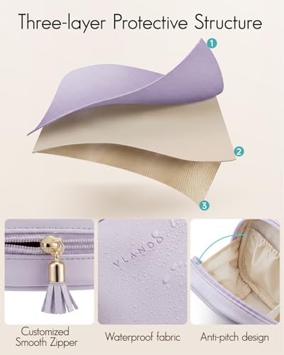 VLANDO Makeup Bag for Purse,Toiletry Pouch with Inner Pockets,Light Purple - color: Mini-Mist Purple