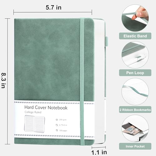 CAGIE Journal Notebook for Women Men Leather Journaling Notebooks Diary A5 - color: Green, style: Lined A5