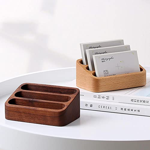 Sizikato Walnut Wood Business Card Holder for Desk, 3 Card Slots Business Card Display Holder Stand - color: Walnut-2pcs