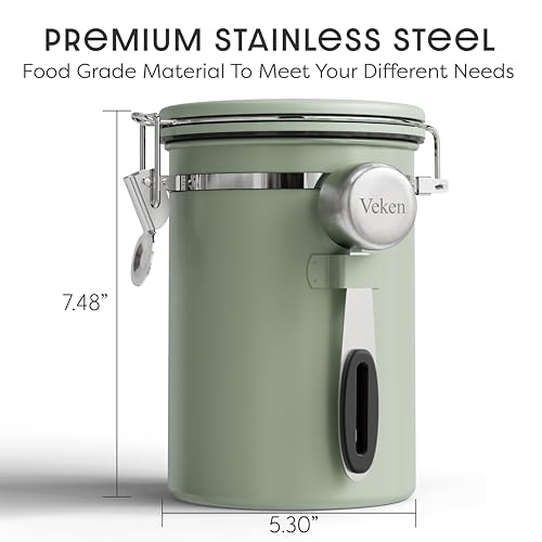 Veken Coffee Canister with Window, Airtight Stainless Steel Container, 22OZ - color: Green, size: 22 oz