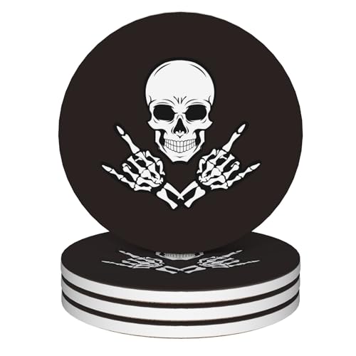 Drink Coasters Set of 4, Skeleton Hands Gestures Rock and Roll Coasters for Drinks Ceramic Coasters with Cork Bottom for Kinds of Mugs and Cups,Home Decor,4'' - color: Skeleton Hands Gestures Rock and Roll