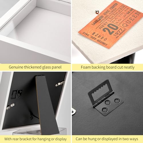 11x11 Shadow Box Picture Frame with Real Glass Panel and Linen Back - color: White + Thickened Panel + Foam Packaging, size: 11x11