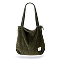 KALIDI Women Corduroy Tote Bag Zipper Casual Tote's Handbag Big Capacity Shoulder Bag with Pockets - color: Army Green