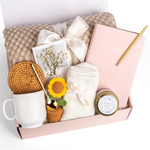 Birthday Gifts for Women, Self Care Gifts Baskets Care Package for Women, Teen Girls, Her, Mom, Sister, Best Friend, Wife, Girlfriend, Coworker, Sending Sunshine Sunflower Gift Baskets - color: Khaki