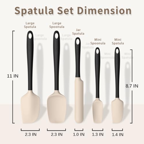 Coukre Silicone Spatula Set of 5,High Temperature Resistant, Food Grade Silicone, Dishwasher Safe, for Baking, Cooking (Beige Black) - color: Beige Black