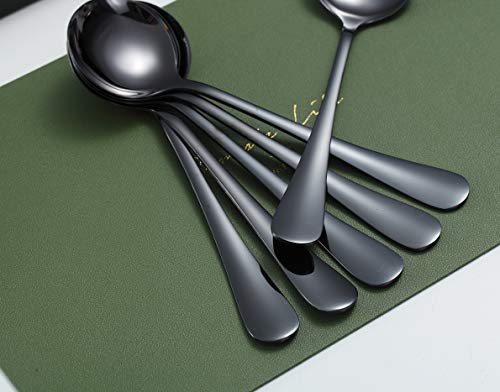 Kyraton 6-Piece Stainless Steel Round Spoons - Black Titanium Plated, Dishwasher Safe - color: 3. 6 pieces black
