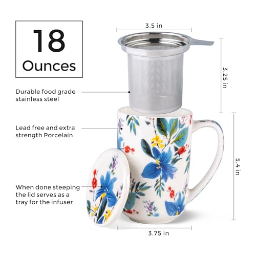 AmorArc Tea Cup With Infuser and Lid, 18oz Loose Leaf Tea Mug With Steeper - color: Iris