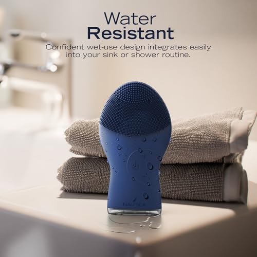 Nautica PC120 Facial Cleansing Brush Made with Ultra-Hygienic Soft Silicone, Waterproof, Rechargeable Vibrating Face Exfoliator Scrub Brush with Sonic Technology for Men & Women - Navy - size: Navy