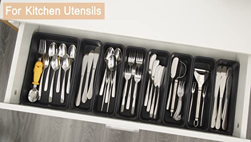 Kutesna 15PCS Interlocking Drawer Organizer, Plastic Desk Organizers Set - color: Black, size: 15 pieces