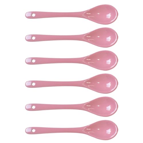 6 pcs Porcelain Egg Spoons Tea Spoon Ceramic Spoons 4.7 inch Coffee Dessert Yogurt Tea Milky Pink - style: Pink