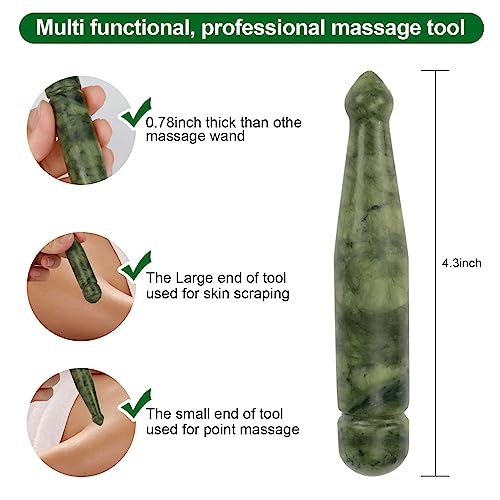 gemshan Jade Gua Sha Pen - Handmade Deep Tissue Massage Tool, Scraping Therapy, Facial & Body Relaxation - color: Green Jade