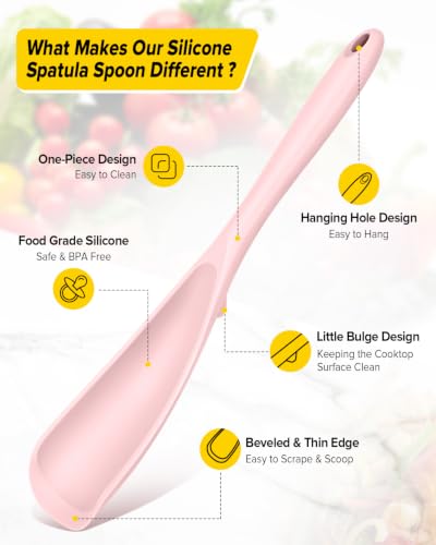 BUNDLEPRO Silicone Cooking Spoons for Nonstick Cookware, One-Piece, 2 Pack - color: Pink