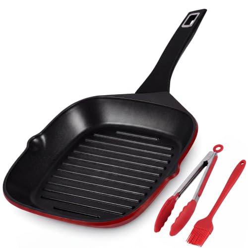 11" Nonstick Grill Pan for Stove Top, Square Steak Grill Skillet