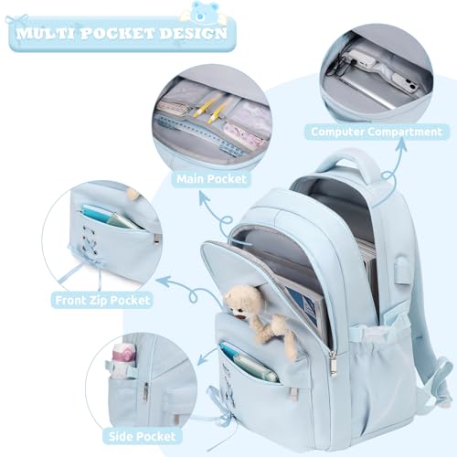 ACESAK 4PCS Backpack for Girls with Leakproof Bento Box (Blue) - color: Blue