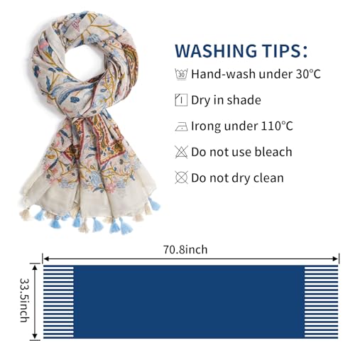 QIUTIMIY Scarf for Women Lightweight Soft Floral Leopard Printed Scarves Fall Winter Fashion Shawl Wrap with Fringe - color: Flower-beige Pink