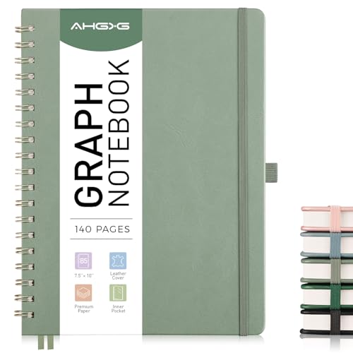 AHGXG Graph Paper Notebook, 140 Pages, B5 (7.6" x 10") - color: Sage Green, style: B5-Graph