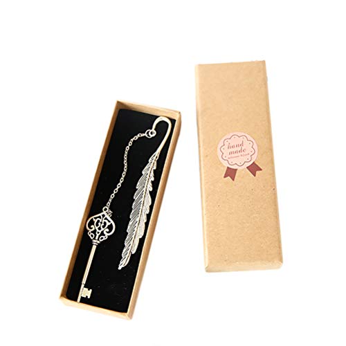 Vintage Feather Shape Metal Bookmark Page Markers Student Reading Pagination Mark Book Clip with Pendant for Travel Readers, Literature Fans,Bookworm Gifts (Silver-Key) - color: Silver-key