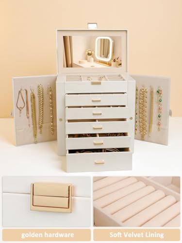 BOOVO Large Jewelry Box for Women 6 Layer - color: Pearl White and Gold, size: 6 Layer