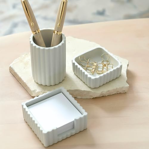 Modern Aesthetic Desk Accessories Set of 3 - Stylish Concrete Organizers - color: Gray