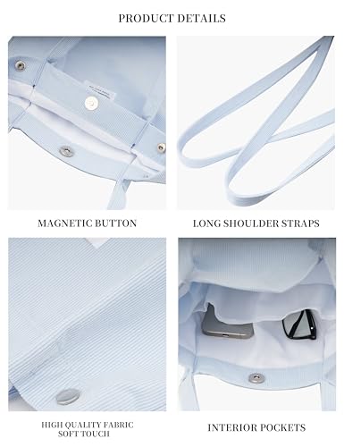 Corduroy Tote Bag Cute Tote Bags for Women Shoulder Bag with Inner Pocket for Work Beach Travel and Shopping Grocery - style: Mist Blue