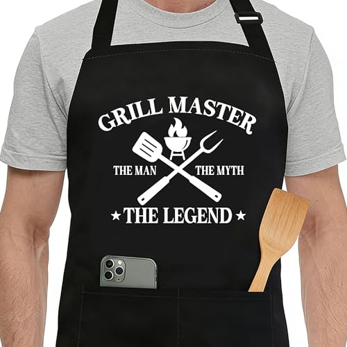 Funny Black Apron with Pockets for Man,Dad,Husband,Father in Law,Chef Daddy Women Grilling Apron BBQ Cooking Gifts - color: Apron-11