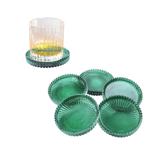 Crystal Glass Coaster 6 Pack Round Cup Drinks Coasters,Green - color: Green