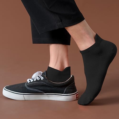 ACCFOD Womens Ankle Socks Athletic Running Low Cut Socks With Tab 6 Pairs - color: Black, size: 6-9