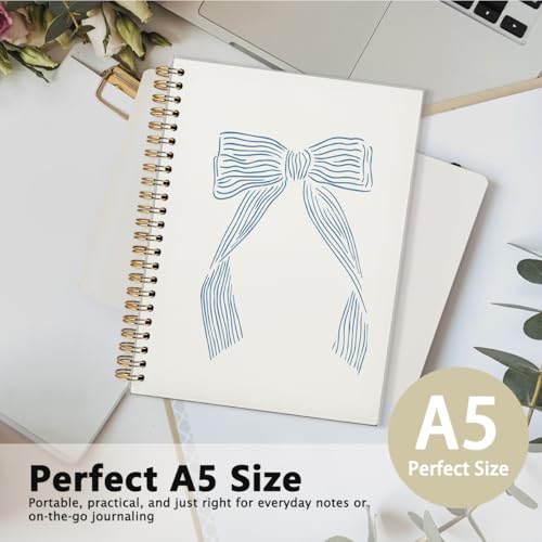 Cute Journal Blue Bow Notebook, Coquette School Supplies Spiral Notebook, Coastal Granddaughter Aesthetic Hardcover Spiral Notebook Journal for Work Notes Journaling, Coastal School Supplies 5.5x8.3 - color: 01-Bow(White)