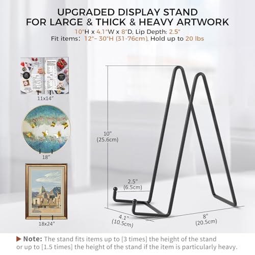 Large Plate Holder Display Stand - 10 inch Tall Plate Stands for Display - Metal Picture Frame Stand - Big Tabletop Easel Stand for Decorative Plates | Platter | Book | Plaque | Tile - 2 Pack - Black - size: 10 inch (2 pack)