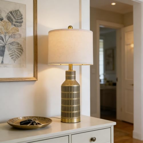 USumkky 25" Gold and Black Modern Ceramic Bedside Lamp Set of 2 for Bedroom Decor Farmhouse Table Lamp for Living Room Office Dorm - color: Gold Black