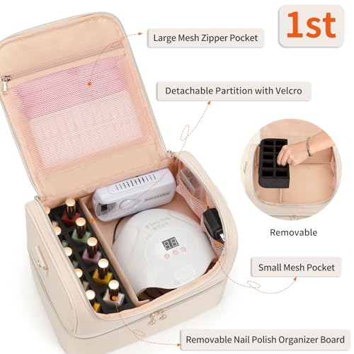 CUBETASTIC Nail Polish Organizer, Portable Nail Polish Storage Case Holds 45 Bottles Nail Polish & Nail Lamp, Travel Nail Supplies Organizer for Nail Tech Kit & Manicure Tools (White, 45 Slots) - color: White, size: 45 Slots