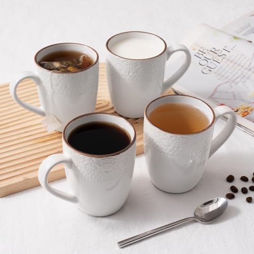 famiware Eden Coffee Mugs Sets of 4, 12 oz Ceramic Stoneware Mug Cup Set - color: White Floral, size: 4pcs