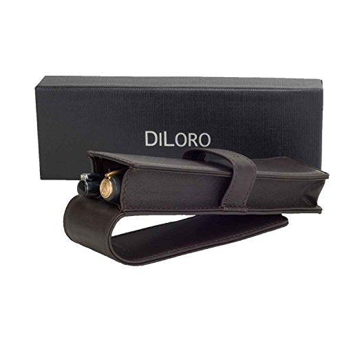 DiLoro Leather Double Pen Case Pencil Pouch Holder for Two Fountain Ballpoint Rollerball Pens and Pencils (Espresso Dark Brown) - color: Espresso Dark Brown