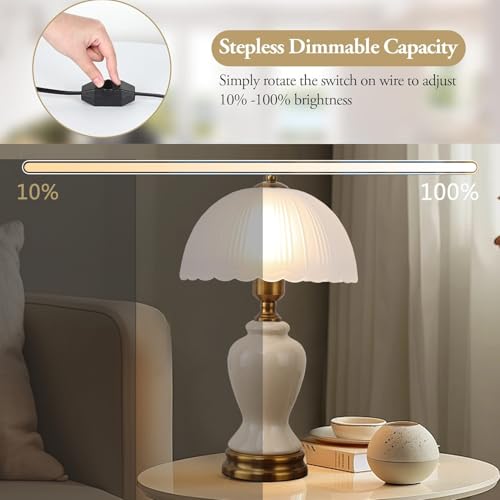 Ceramic Table Lamp Dimmable for Living Room, 16" Modern Vintage Bedside Nightstand Lamps with White Glass Shade,Classic Chinoiserie Retro Bedroom Lamp for Night Stands, Dorm,Office, Home Decor - color: white vase