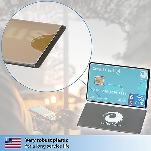 valonic set of 6 RFID blocking sleeves - transparent front, Credit Card Protector sleeve for wallet - Protection block for Debit Card and Metro Card
