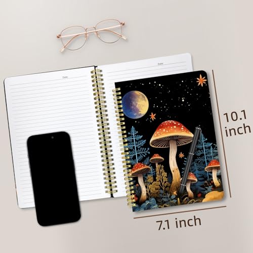 Cute Spiral Notebook Lined Journal B5 Note Book with Pocket, Night - color: Moon Mushroom