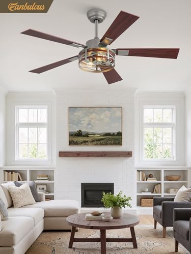 Fanbulous Farmhouse Ceiling Fans with Light, 48" Caged Fan, Quiet DC Motor - color: Brushed Nickel, size: 48 Inch