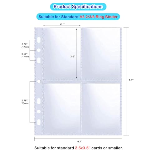 30 Pack 2.5x3.5 Card Sleeves Binder Sheets, 6/3 Ring A5 Binder Inserts, Ultra-Clear Double Sided 4 Pocket, Top Loading, for Trading Card, Photocard and Postcards - size: 2.5" x 3.5"（4 Pocket）