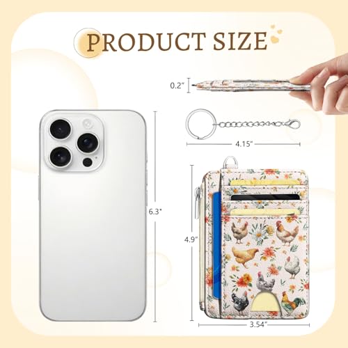 Kelvoris Credit Card Holder Small Wallet Women, Slim RFID, Chicken Rooster - color: Chicken