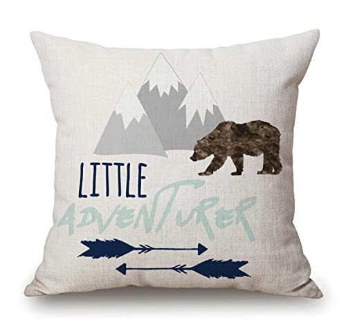 Solekla Throw Pillow Cover Baby Little Adventurer in Navy Grey and Aqua Boy Decorative Pillow Case Home Decor Square 18x18 Inches Pillowcase - color: Sl213