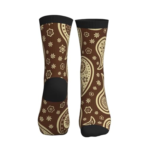 Crew Athletic Socks Funny Crazy Casual Sports Novelty Dress Socks for Women Men Running Hiking - color: Brown Ethnic Paisley Flowers