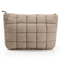 Hillban Light Tan Puffy Quilted Makeup Bag Cute Cosmetic Bag Gift, Classic - color: Light Tan, size: Classic