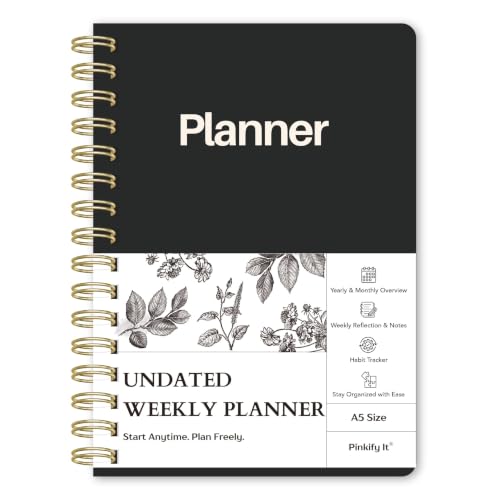 Undated Weekly Planner, A5, Dashboard Layout, Black - color: Black, size: 5.8" x 8.3" (A5)