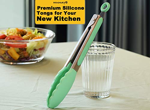 HINMAY 9-Inch Serving Tongs with Silicone Tips, Set of 3 (Mint Pink Yellow) - color: Mint Pink Yellow
