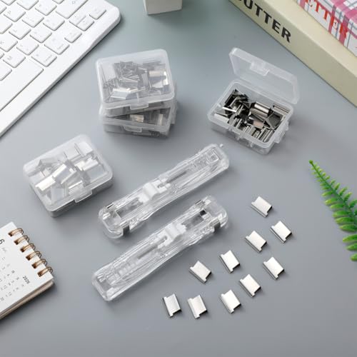 Lurrose Refillable Stapler Set 2 Portable Office Staplers with 200 Reusable Paper Clips Desk Stapler Tool for Document Binding Reports Assignments School Supplies