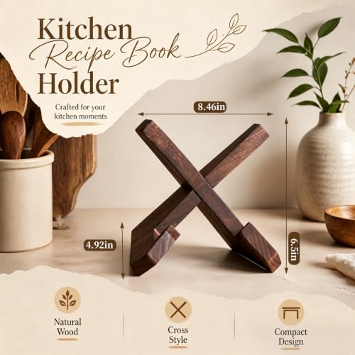 Cookbook Stand for Kitchen Counter, Wooden, Light Brown - color: Light Brown