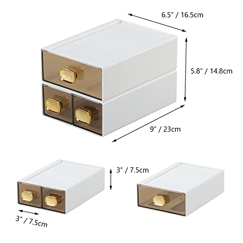 Desktop Storage Drawers, Stackable Countertop Organizer with Drawers - color: 1 Middle & 2 Small Drawers, White